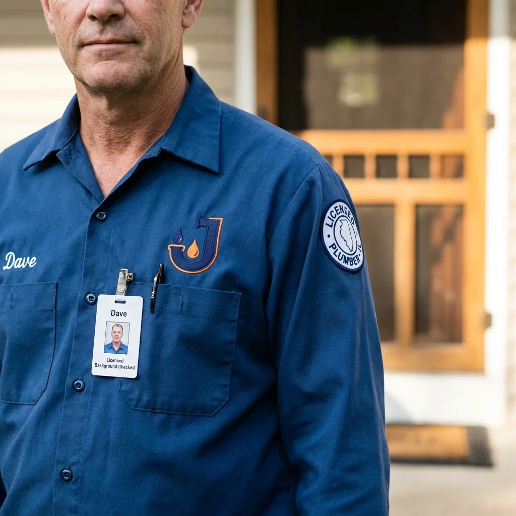 Licensed plumber showing ID badge in Punta Santiago, PR