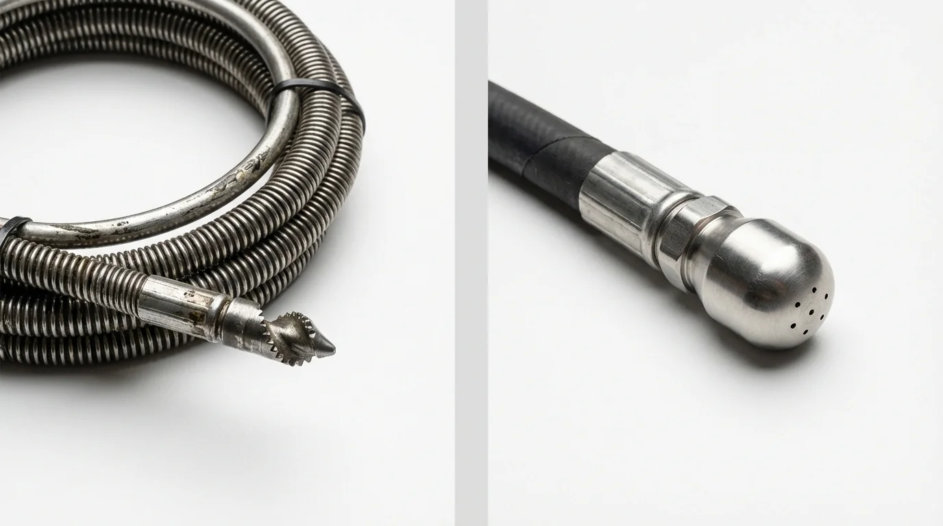 Drain snake cable and hydro jetting nozzle used for drain cleaning in Punta Santiago, PR