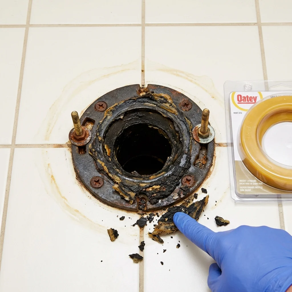 Failed wax ring showing water seepage at the base of a toilet in a Punta Santiago, PR home