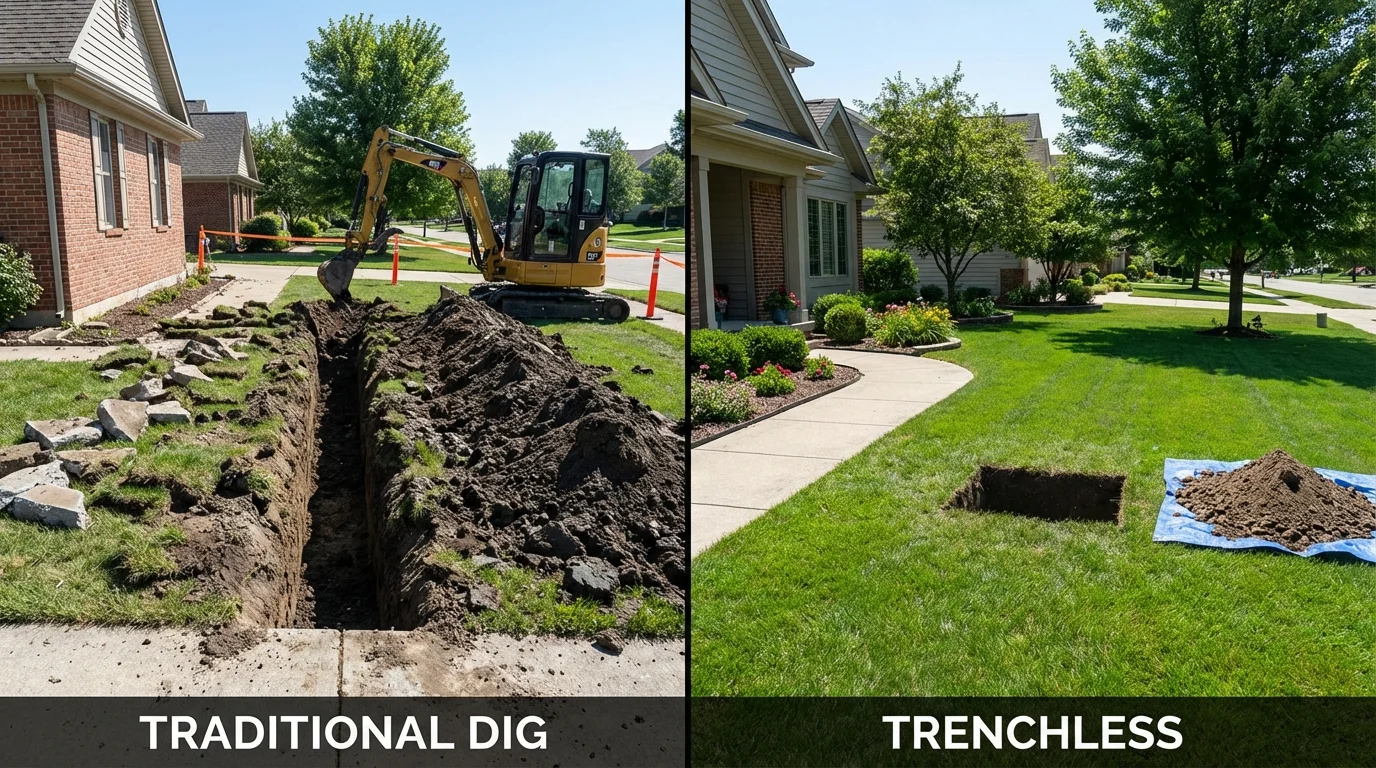 Trenchless sewer repair with minimal yard damage versus traditional excavation in Punta Santiago, PR